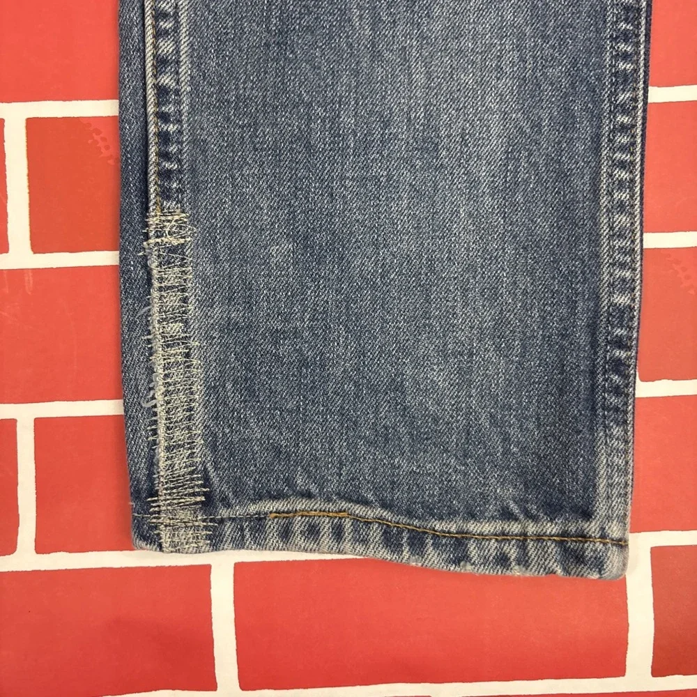 Levi's 606 Orange Tab Jeans Big E 33x32 Denim Straight Distressed Patched Knees